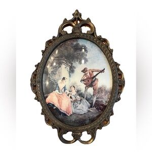 Vintage Empire Art Plaque Italy Brass Baroque Metal Framed Romance Serenade